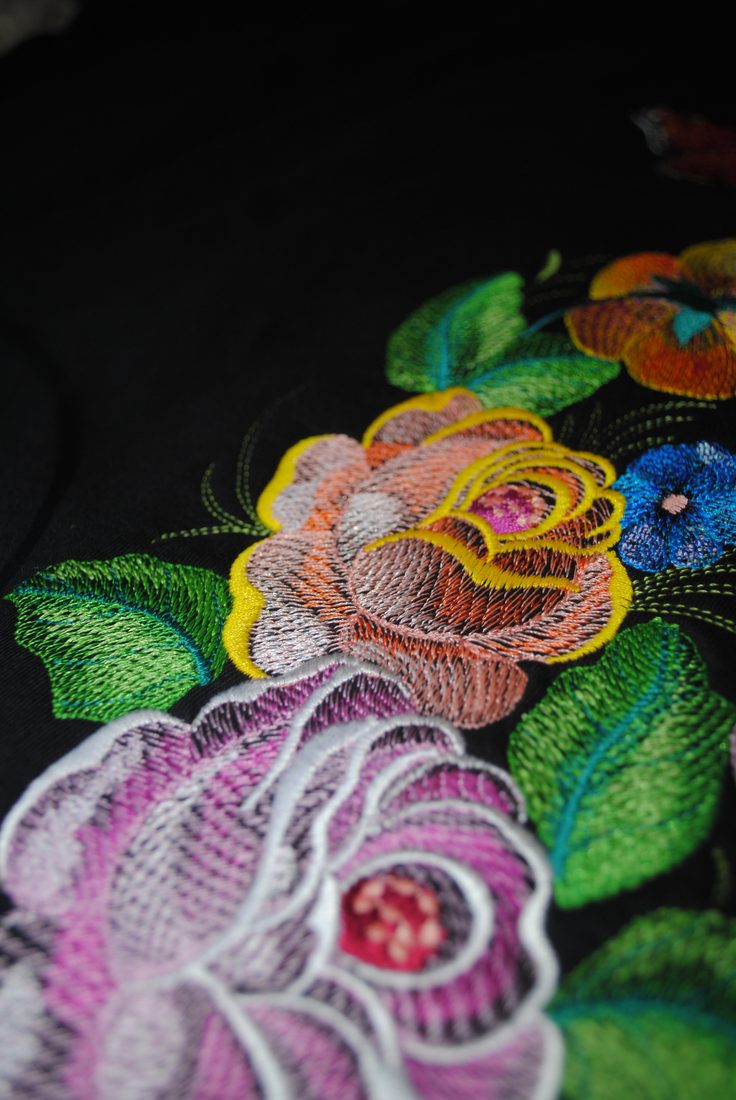 Angled floral embroidery detail